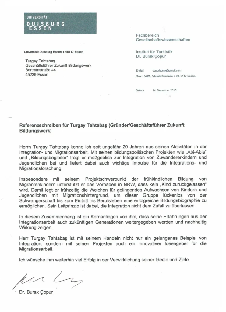 Referenz für Turgut Tahtabas von der Universität Duisburg-Essen