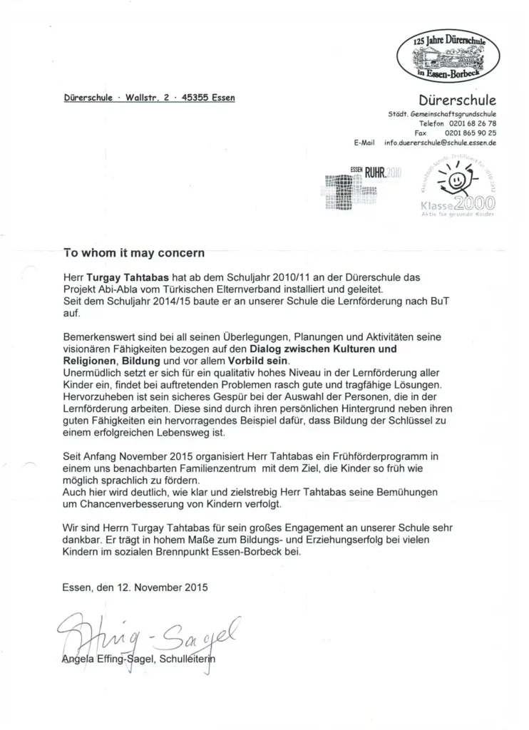 Referenz für Turgut Tahtabas von der Dürer Schule