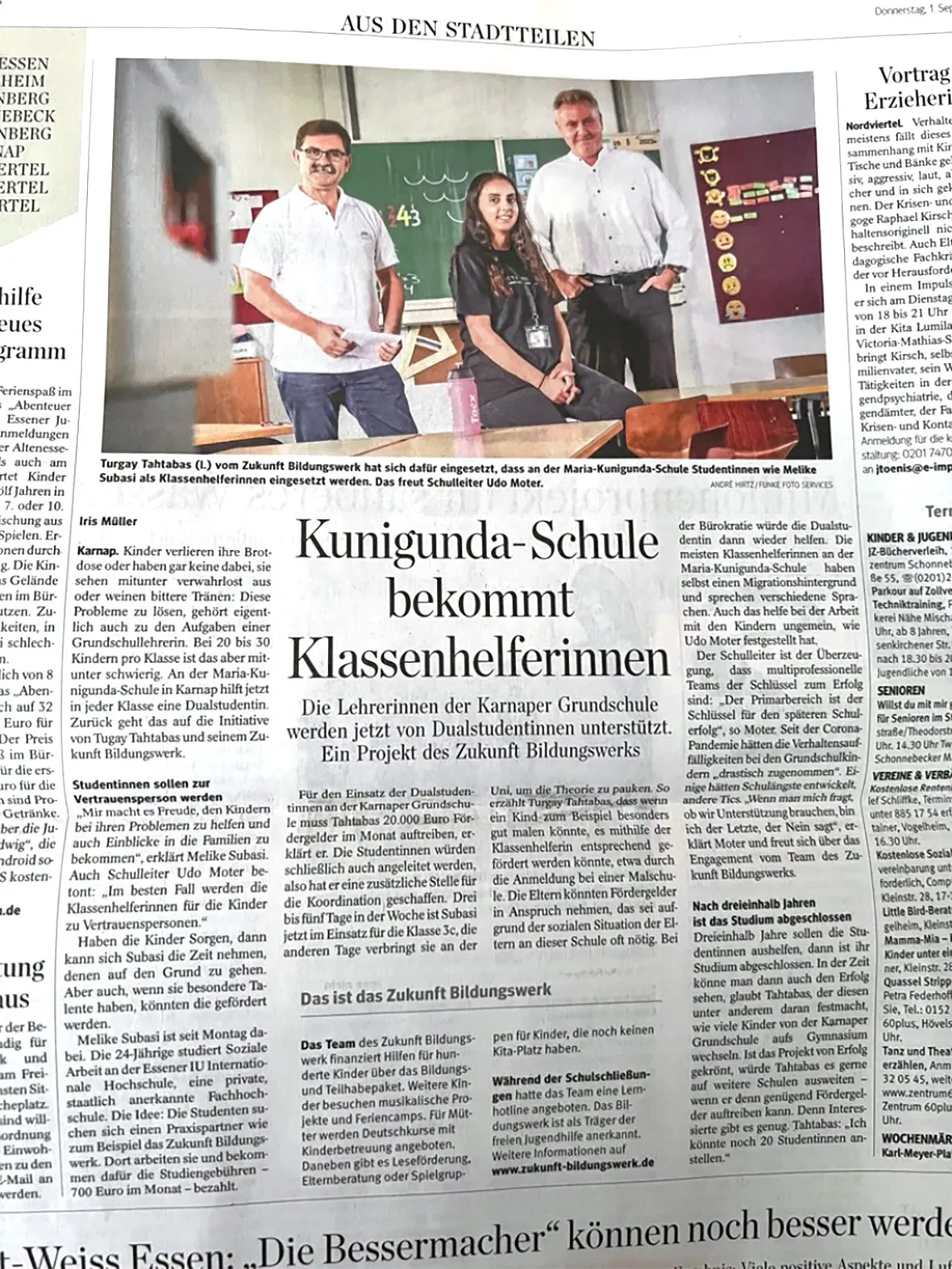 Presseartikel Kunigunda-Schule bekommt Klassenhelfer:innen