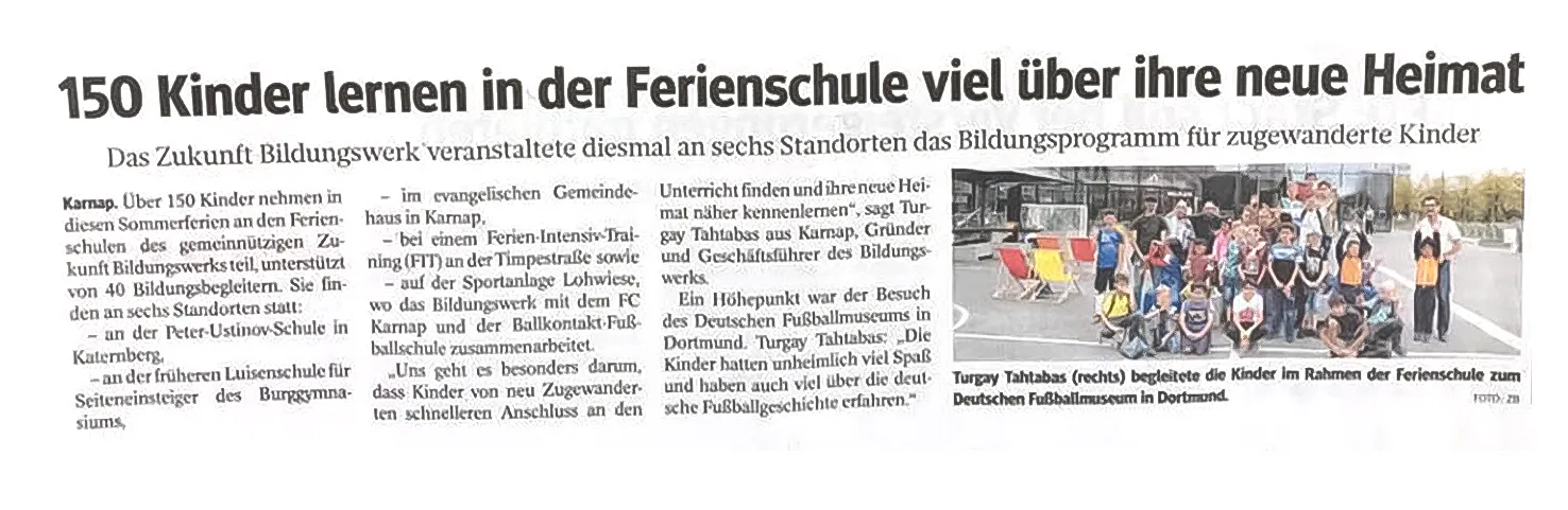 Presse-Artikel WAZ über erfolgreiche Ferienschulen