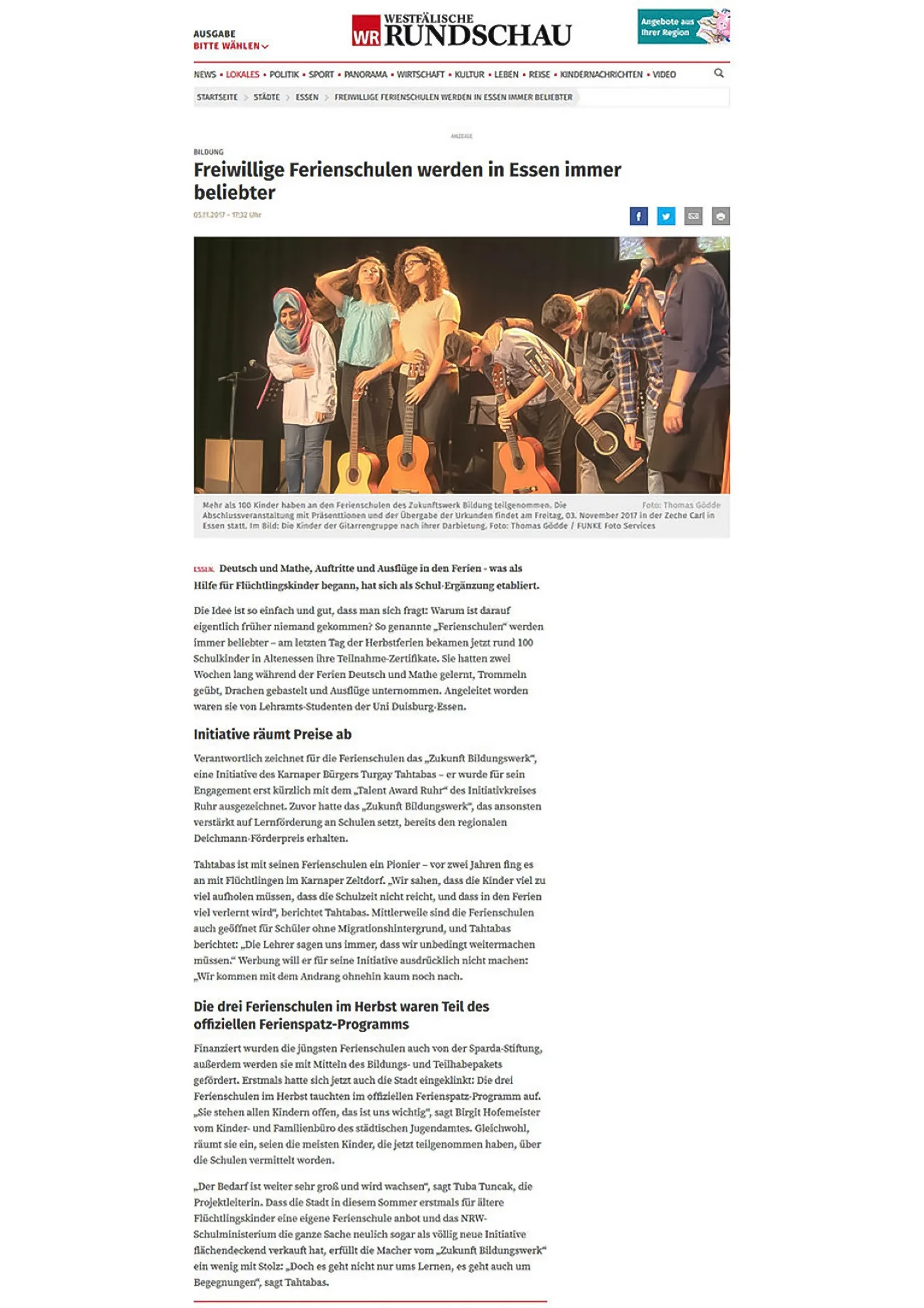 Presse Westfälische Rundschau Ferienschulen 2017