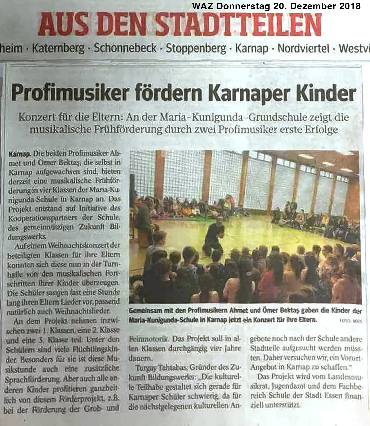Artikel zur Musikförderung durch das Bildungswerk