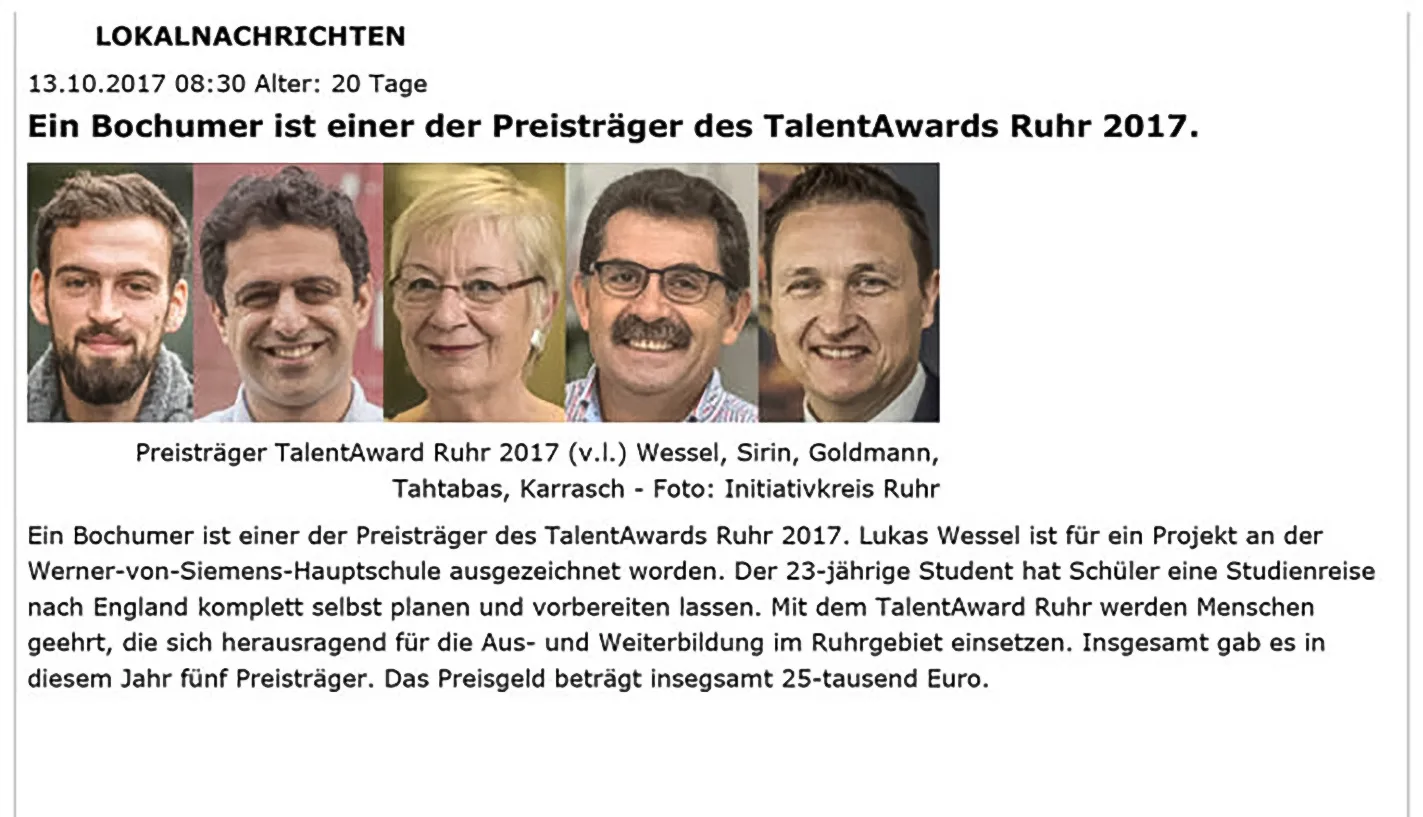 Radio Bochum Pressemeldung TalentAwards 2017