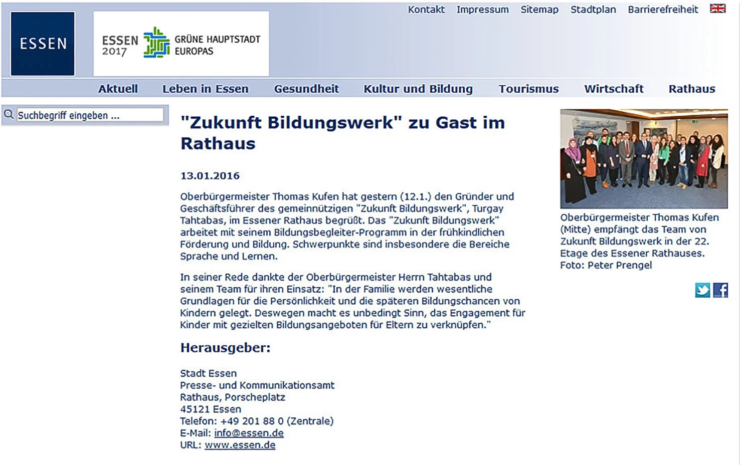 Pressemitteilung der Stadt Essen über das Zukunft Bildungswerk 2016