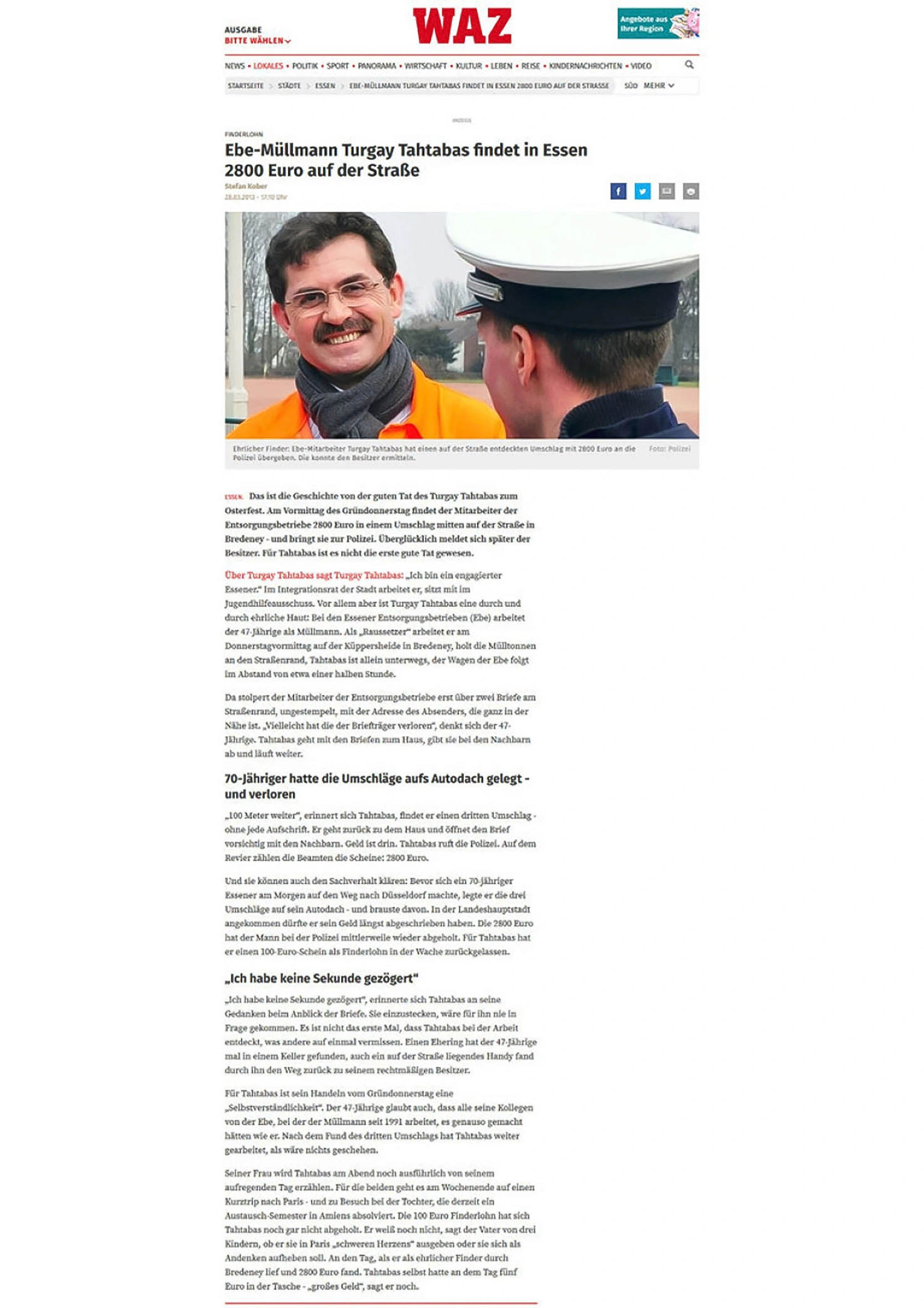 Presse-Artikel über Thurgau Tahtabas als ehrlicher Finder