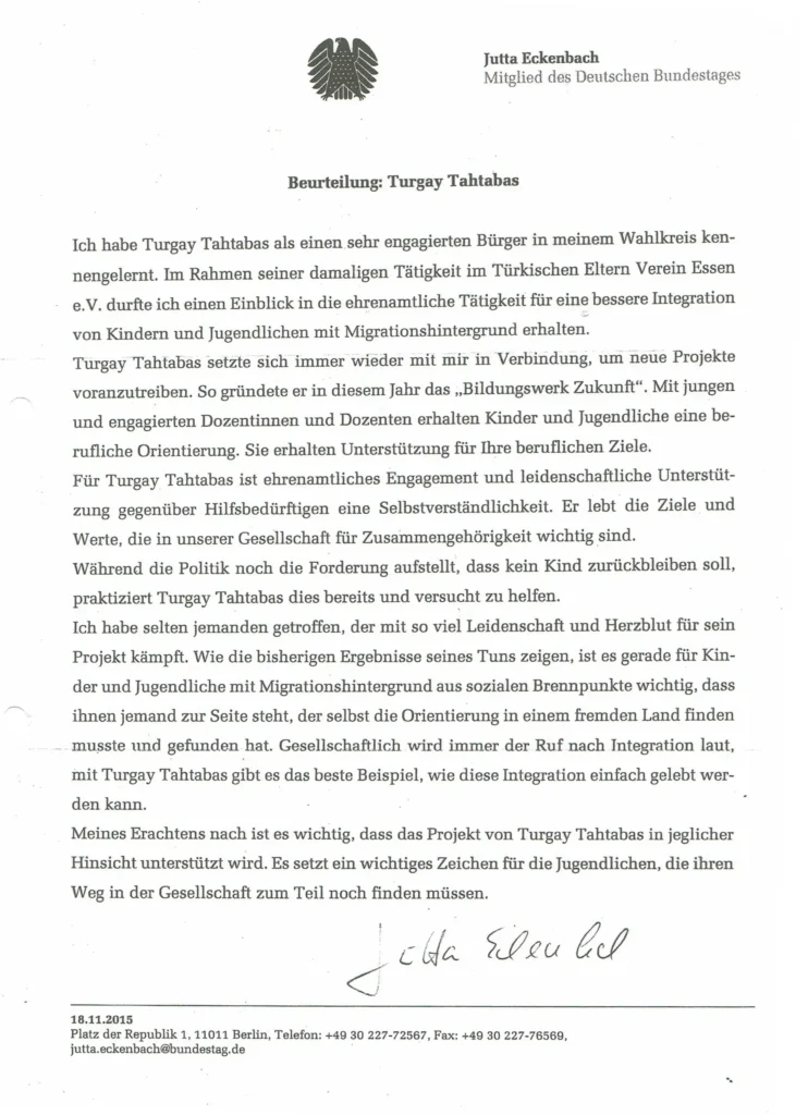 Referenz für Turgut Tahtabas von Jutta Eckenbach